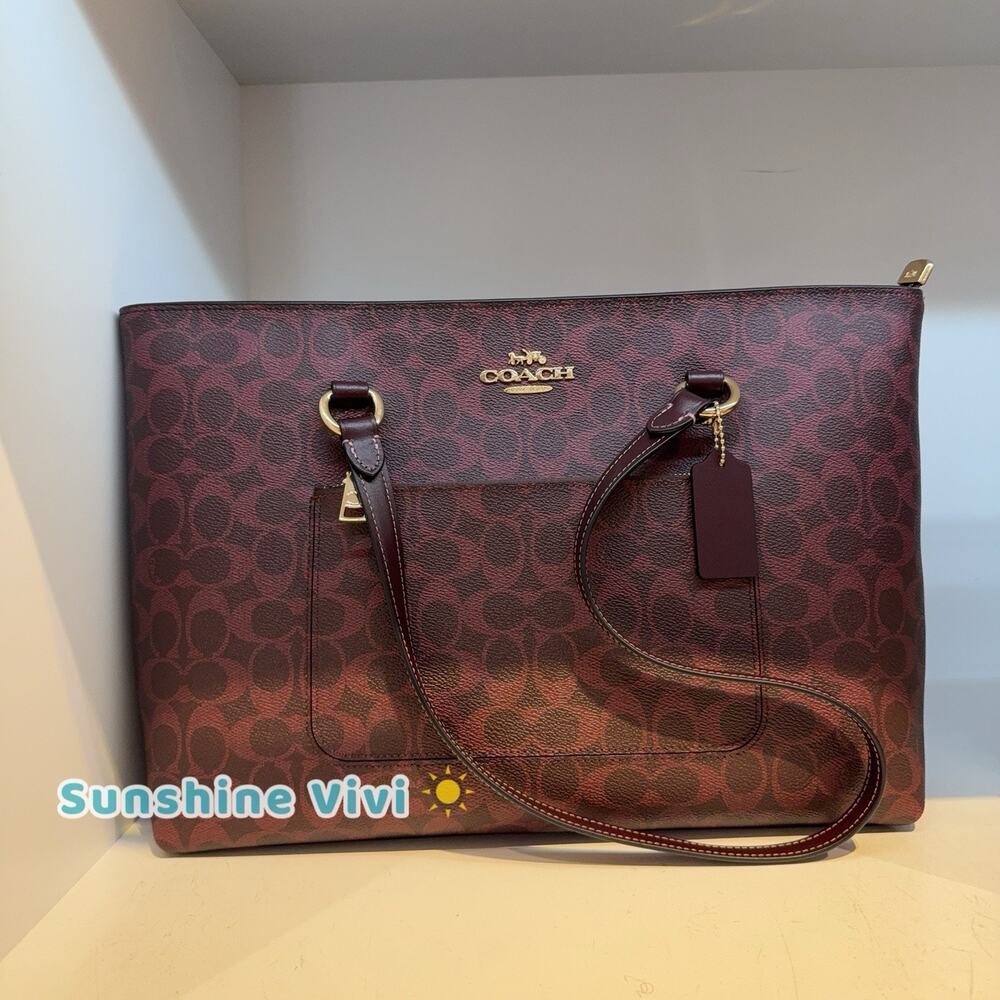 NWT COACH Station Tote Bag In Maxi Signature Canvas CCD69 IM/BLACK CURRANT